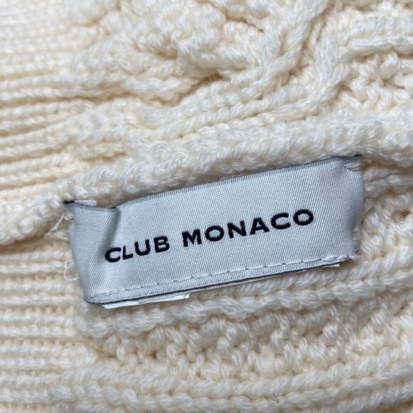 CLUB MONACO Adorelli Hat Cable Knit Wool Beanie with Faux Fur Pompom Cream - Picture 5 of 8